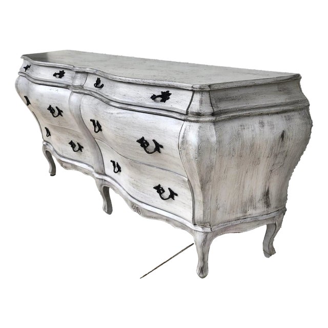 Antique French Serpentine Dresser Distressed For Sale