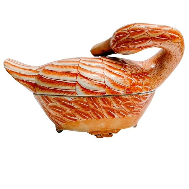 Mid 20th Century Vintage Famille Rose Goose Form Tureen For Sale - Image 5 of 10