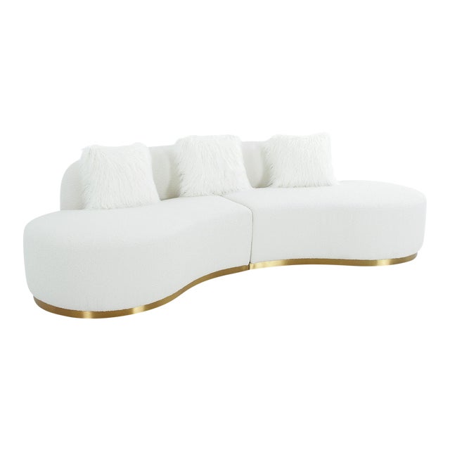 Pasargad Home Simona Curved Sofa With 3 Pillows, Ivory, W 110.6" For Sale