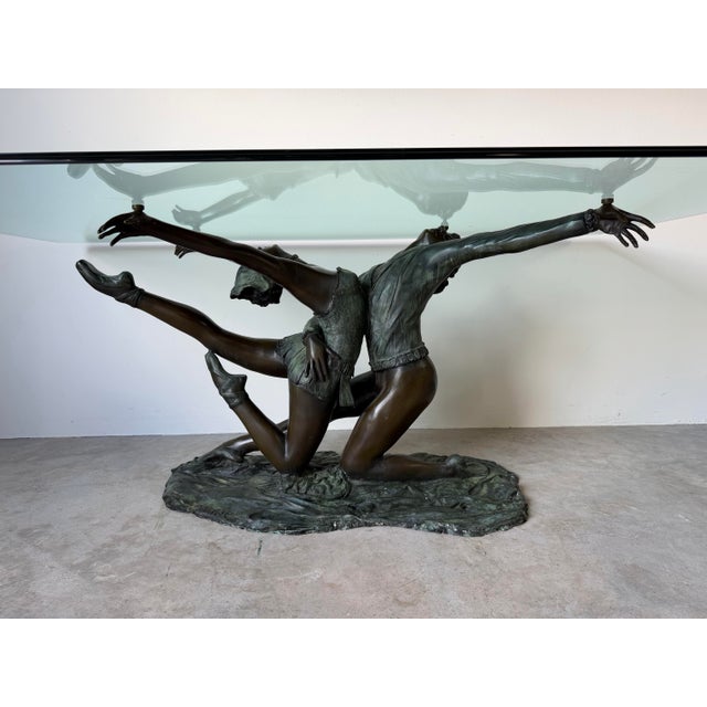Mid-Century Modern Vintage Léela Art Sculptural Bronze Ballet Dancers Dining Table Base With Beveled Glass Top For Sale - Image 3 of 13