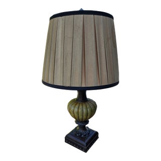 Vintage Neoclassical Table Lamp With Pleated Linen Shade & Antiqued Bronze Finish For Sale