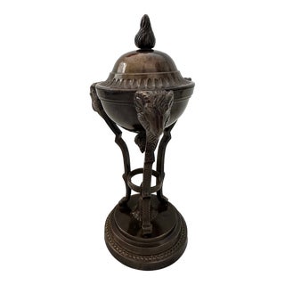 Vintage Neoclassic Metal Ram's Head Lidded Container For Sale