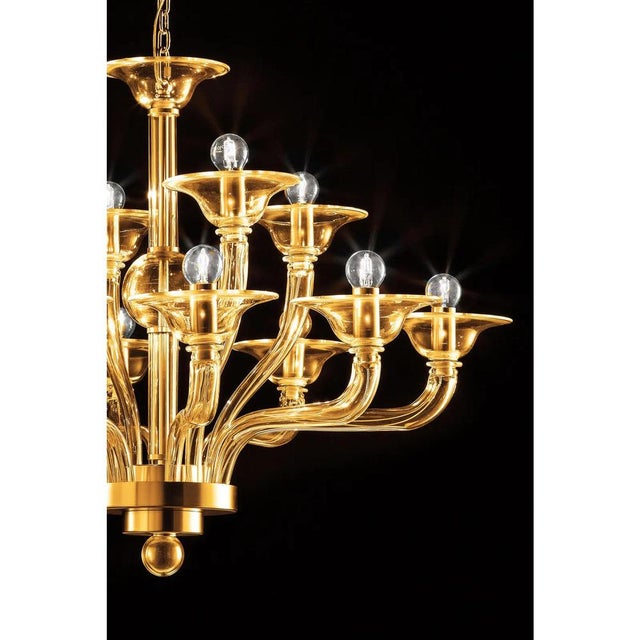 Early 21st Century Modern Amber Linear Murano Glass Gold Chandelier by Simoeng For Sale - Image 5 of 7