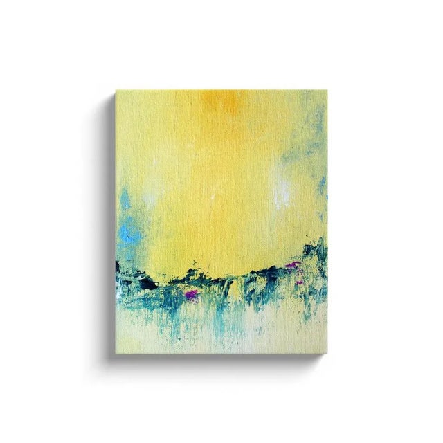 SUN SWASH is a modern landscape-style design of bright yellow, deep blue/light blues, white and a tiny pop of fuschia...