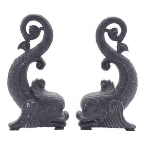 Pair of Bradley & Hubbard Cast Iron Dolphin Form Andirons, C. 1900