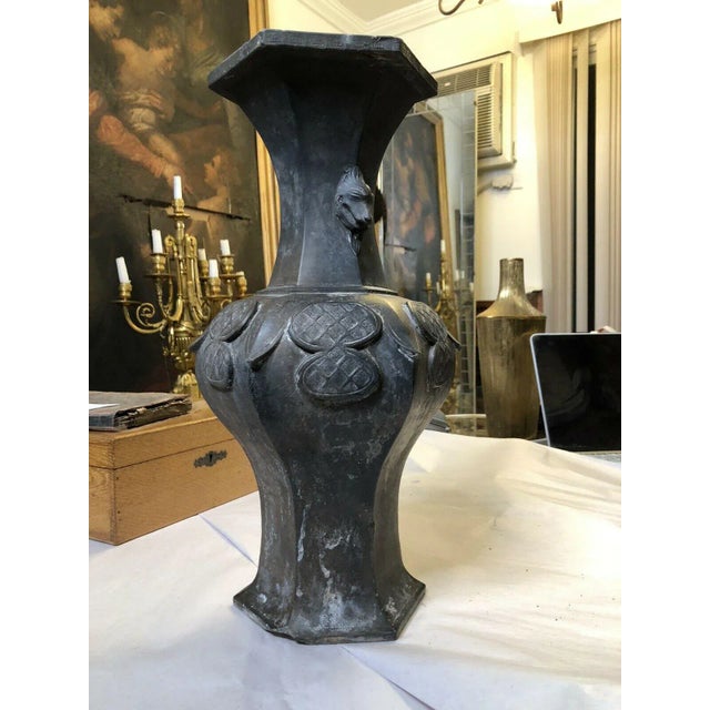 Antique Archaistic Style Chinese Black Earthenware Pottery Vase For Sale - Image 9 of 13