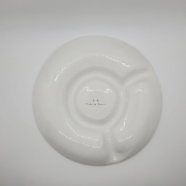 Vintage p.v. France White Majolica Artichoke Plates Floral Embossed Relief - Set of 5 For Sale - Image 11 of 17