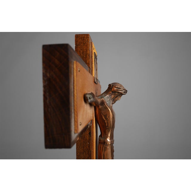 Belgian Crucifix in Oak and Copper, 1920 For Sale - Image 6 of 13
