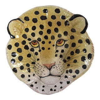 Mid-Century Italian Pottery Leopard Face Dish For Sale