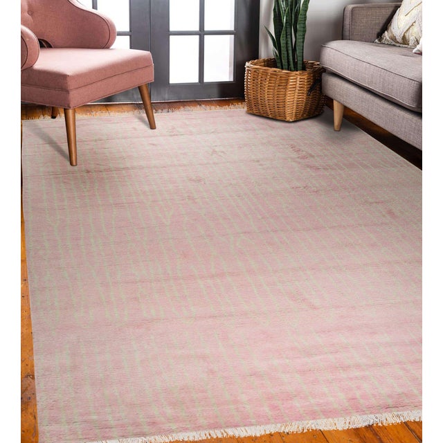 Traditional 4x8 Rhea Moroccan Pink Geometric Modern Hand Knotted Wool Carpet Rug For Sale - Image 3 of 6