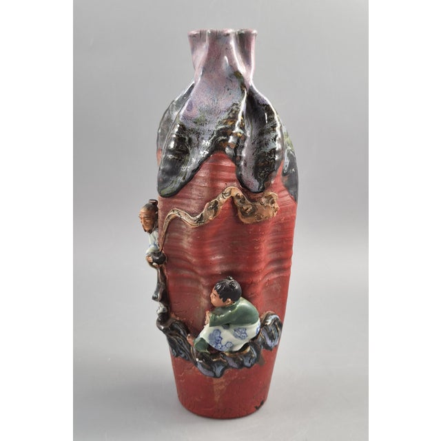 Meiji Japanese Sumida Gawa Vase in Lavender Flambé by Ban-Ni, Sage and Karako, 1900 For Sale - Image 3 of 14