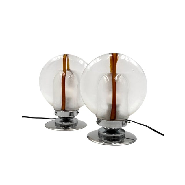 1970s 1970s Toni Zuccheri, Murano Blown Glass Lamps, Mazzega, Murano Italy - Set of 2 For Sale - Image 5 of 13