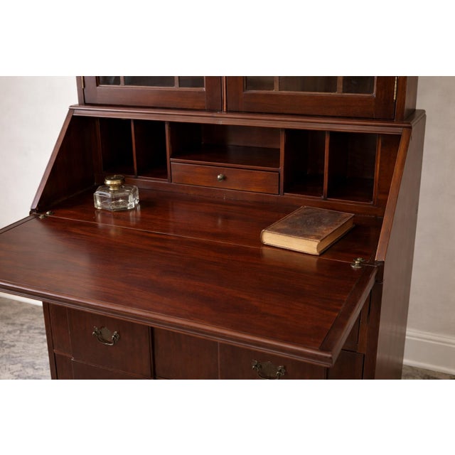 Antique Mahogany Secretary Desk With Glazed Bookcase, Circa 1910s–1920s For Sale - Image 4 of 12