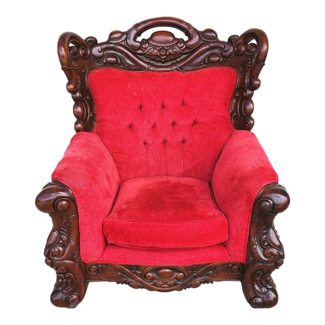 Large Asian Chinoiserie Carved Rosewood Armchair For Sale