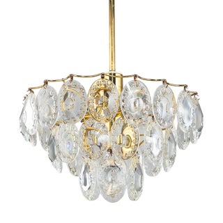 German Gold-Plated Chandelier with Faceted Oval Crystals by Kinkeldey, 1960s For Sale
