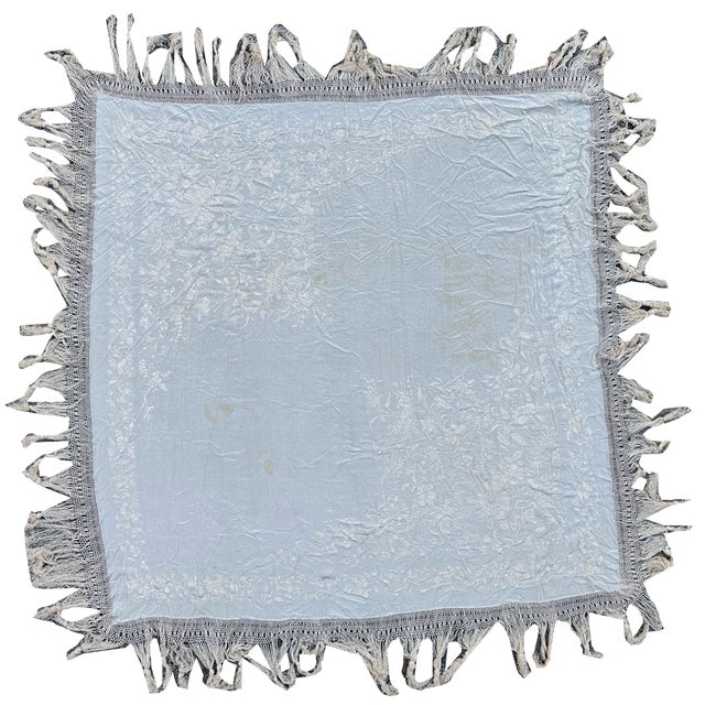 Manila Piano Shawl with Floral Chinese Embroidery from Bobyrugs, 1920s For Sale