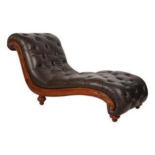Elevate Your Sanctuary With This Exquisite Chesterfield Leather Chaise Lounge. For Sale
