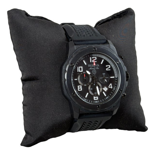 Black Chronograph Bulova Wristwatch 98B2 Rubber Strap from Marine Star, 2010s For Sale