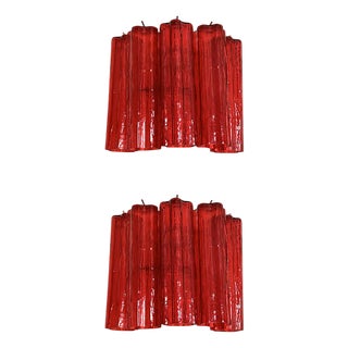 Red Tronchi Murano Style Glass Wall Sconces by Simoeng, Set of 2 For Sale