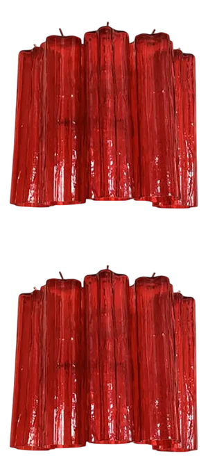 Red Tronchi Murano Style Glass Wall Sconces by Simoeng, Set of 2