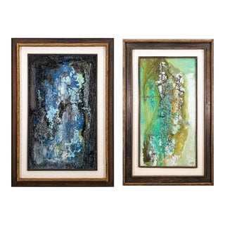 Pair of Modernist Impasto Encaustic Abstract Oil Paintings Signed J. Lehr 1970s For Sale
