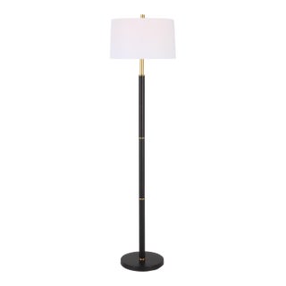 Black & Brass Thin Column Floor Lamp For Sale