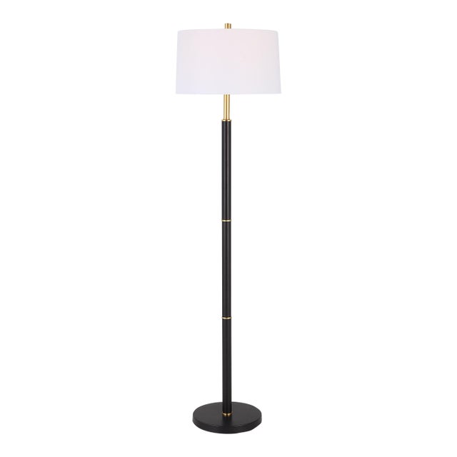 Black & Brass Thin Column Floor Lamp For Sale