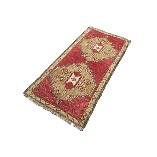 Vintage Handknotted decorative mini rug from Konya region of Turkey. Approximately 45-55 years old. In very good condition.