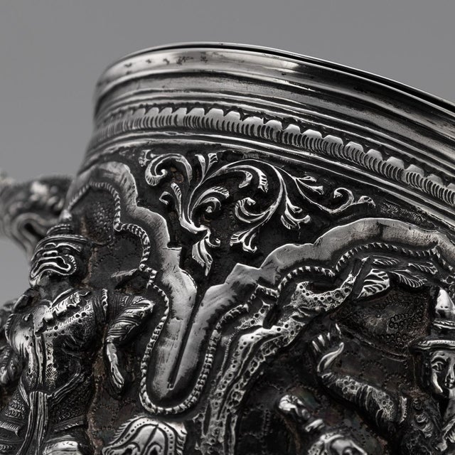 Antique 19th Century Burmese Silver Repoussé Jataka Tales Mug, 1890 For Sale - Image 14 of 16