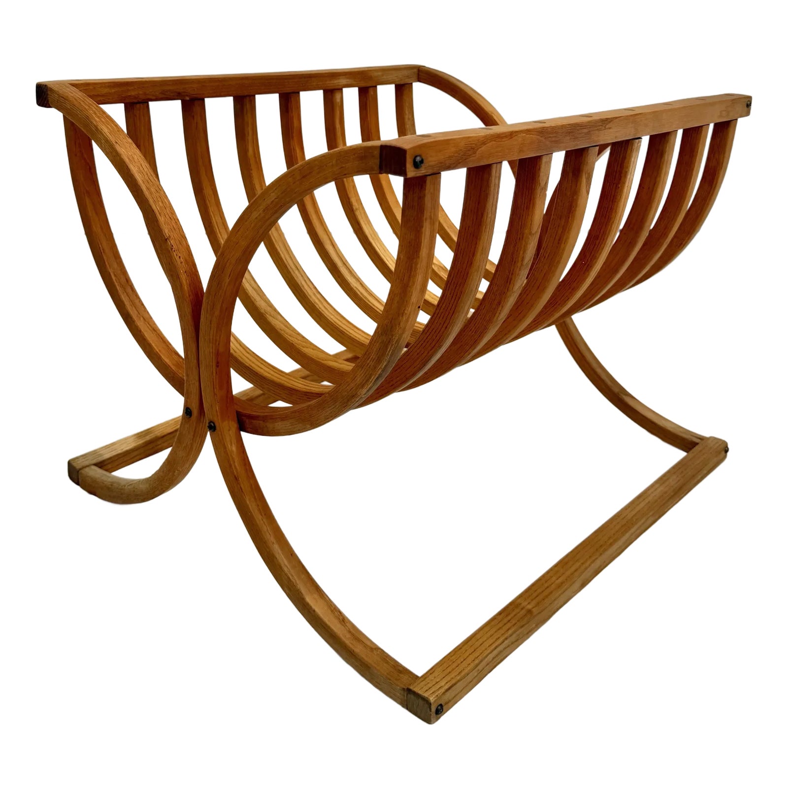 Mid-Century Danish Modern Sculptural Wood Cradle-Shaped Magazine Rack ...