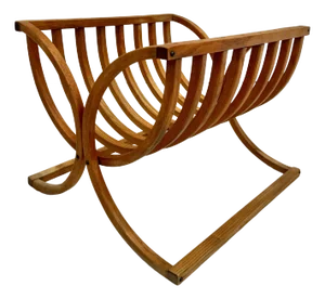 Mid-Century Danish Modern Sculptural Wood Cradle-Shaped Magazine Rack