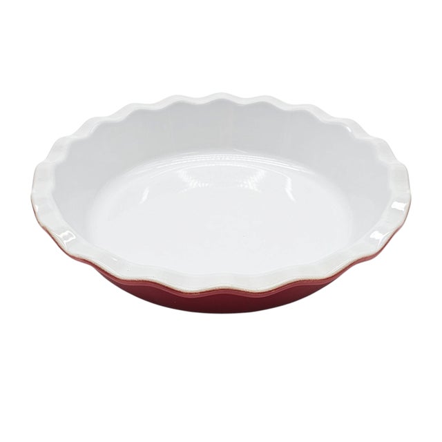 French Emile Henry Rouge Ceramic Pie Dish – French Modern Classic Bakeware 10.5" For Sale - Image 3 of 9