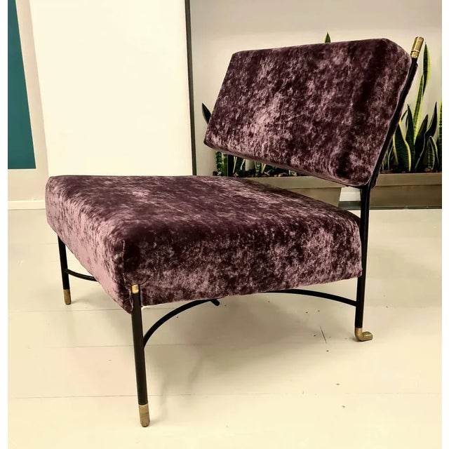 Vintage Purple Velvet armchair in Black Rod Frame and Brass Finials from Poltrona, 1950s For Sale - Image 4 of 7