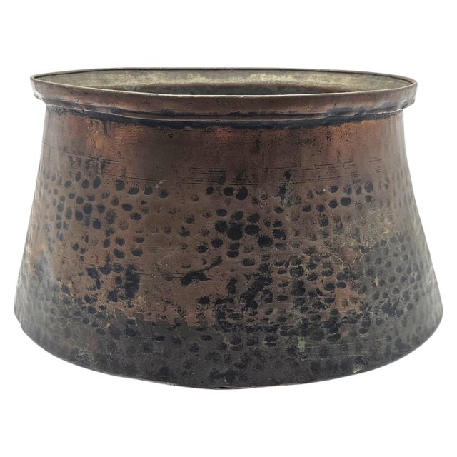 Farmhouse Antique Hand Hammered Copper Jam Pot Basin, French Country Farmhouse, 14.5" For Sale - Image 3 of 9