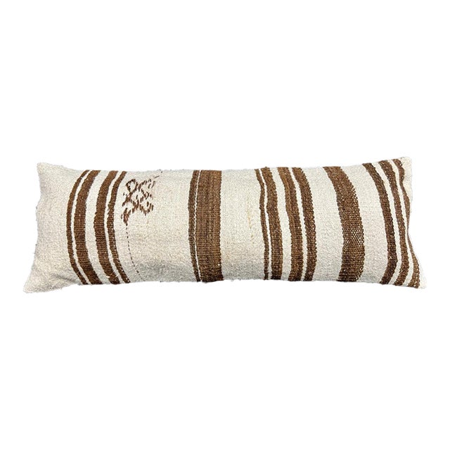 Turkish Hemp Pillow Cushion Natural Beige Brown Cushion Cover 14"x40" For Sale