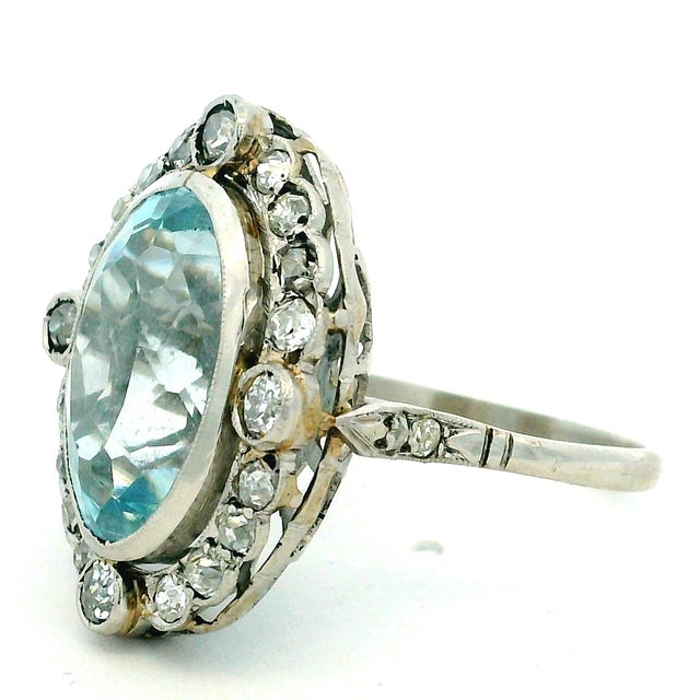1930s Art Deco Platinum Aquamarine Diamond Halo Ring, 10 Ct, Size 8 For Sale - Image 12 of 14