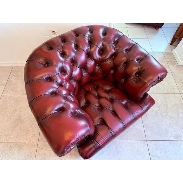 Red Oxblood Red Chesterfield Club Lounge Chair For Sale - Image 8 of 12