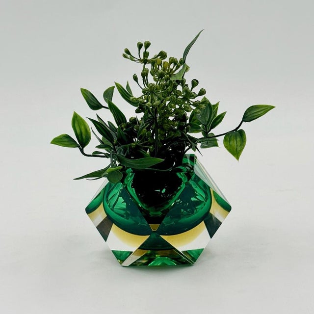 Flavio Poli Geometric Emerald Green Murano Glass Sommerso Vase by Flavio Poli, Italy, 1970s For Sale - Image 4 of 12