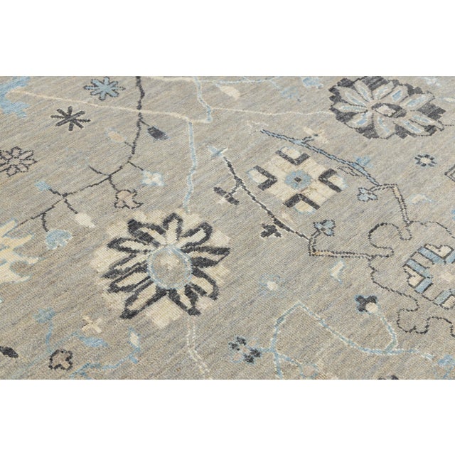 Gray Modern Oushak Style Hand-Knotted Wool Rug – Floral Design in Sage & Slate 9x12 For Sale - Image 8 of 10