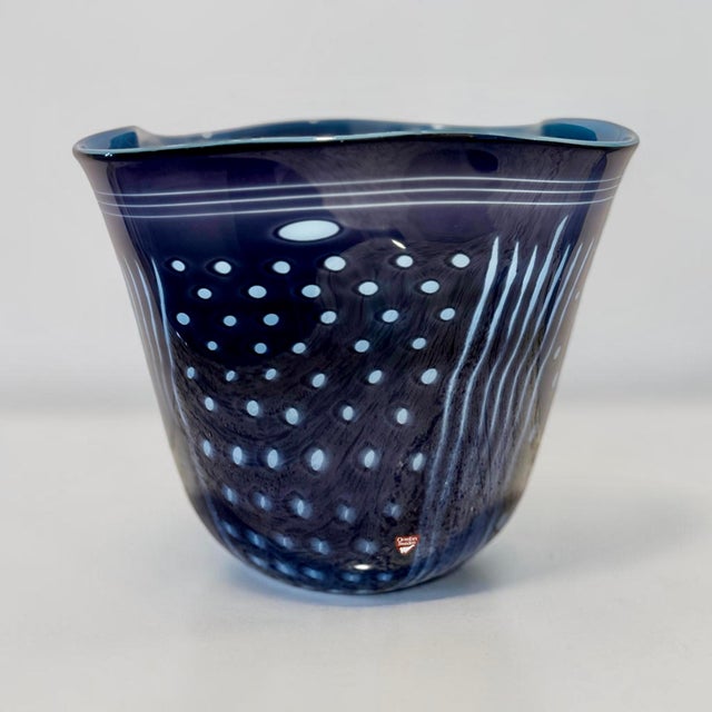 Mid-Century Modern Large Signed 1993 Gunnar Cyrén for Orrefors Cobalt Blue Handkerchief Art Glass Centerpiece Bowl For Sale - Image 3 of 15