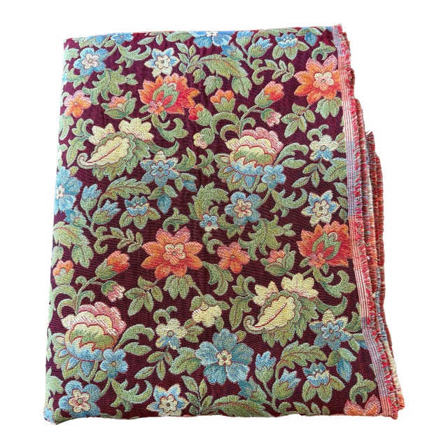 Mid-Century Style Vintage Colorful Floral Jacquard Upholstery Fabric in Burgundy For Sale