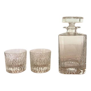 Vintage Decanter and Whiskey Glasses by Cristal De Reims, 1930, Set of 3 For Sale