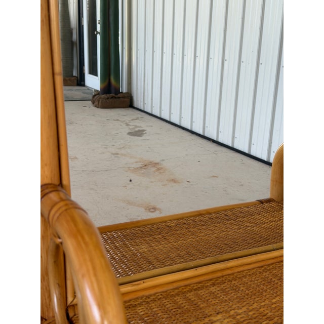 Vintage Coastal Boho Rattan Fan Back Wall Mirror With Woven Shelf For Sale - Image 10 of 12