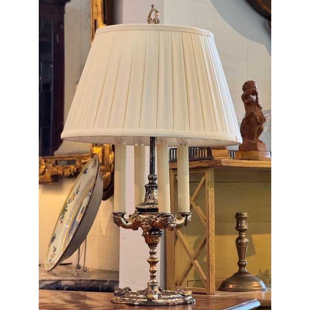 Silverplate Candelabra Lamp With Pleated Shade For Sale - Image 4 of 10