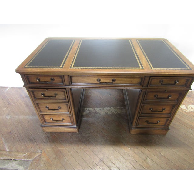 Wood Sligh Lowry Solid Cherry Leather Top Executives Desk For Sale - Image 7 of 9