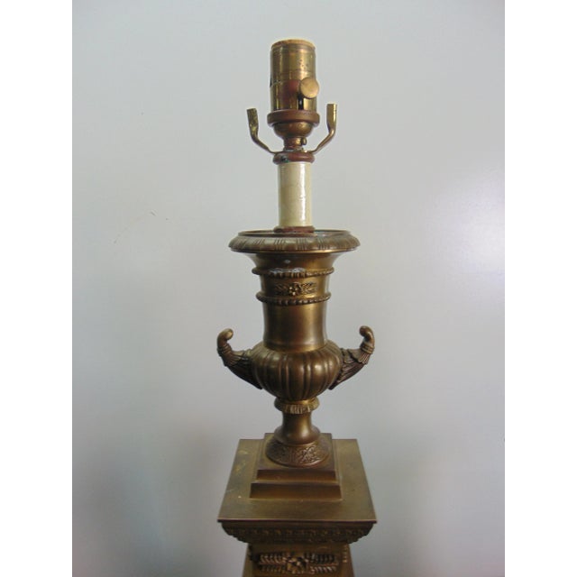 Late 20th Century Classical Style Brass Urn & Pedestal Lamps - a Pair For Sale - Image 5 of 7