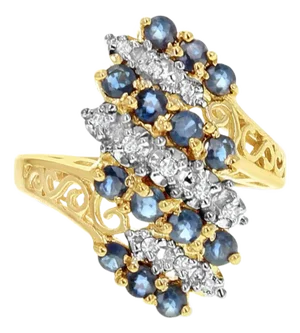 Sapphire Diamond Cocktail Ring 10k Yellow Gold, Size 5