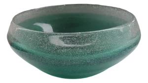 Emerald-Colored Glass Bowl with Bubble Inclusions