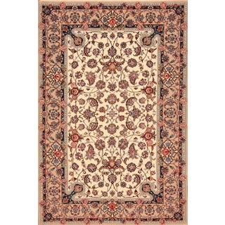 Middle Eastern Hand-Knotted Rug in Natural Wool & Silk For Sale