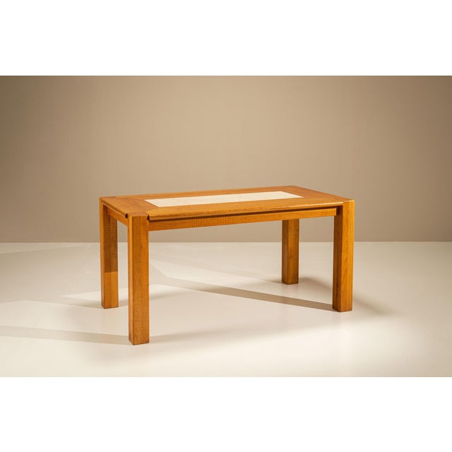 Oak Dining Table with Botticino Marble Inlay from Officina Rivadossi, Italy 1970s For Sale - Image 15 of 15